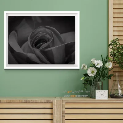 تابلو عاشقانه برای اتاق خواب - قلب رز – تابلو سیاه و سفید - اسپو دکور
