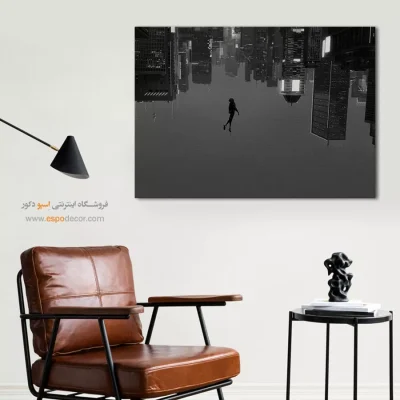 تابلو مدرن مفهومی - شهر وارونه – تابلو سیاه و سفید - اسپو دکور