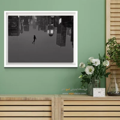 تابلو مدرن مفهومی - شهر وارونه – تابلو سیاه و سفید - اسپو دکور