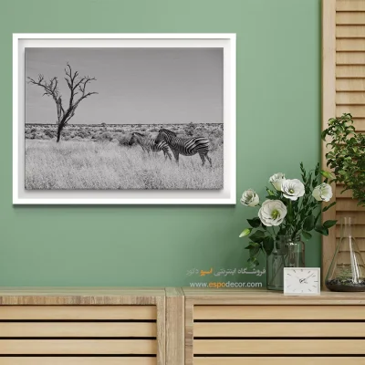 تابلو گورخر - همراهان ساوانا – تابلو سیاه و سفید - اسپو دکور