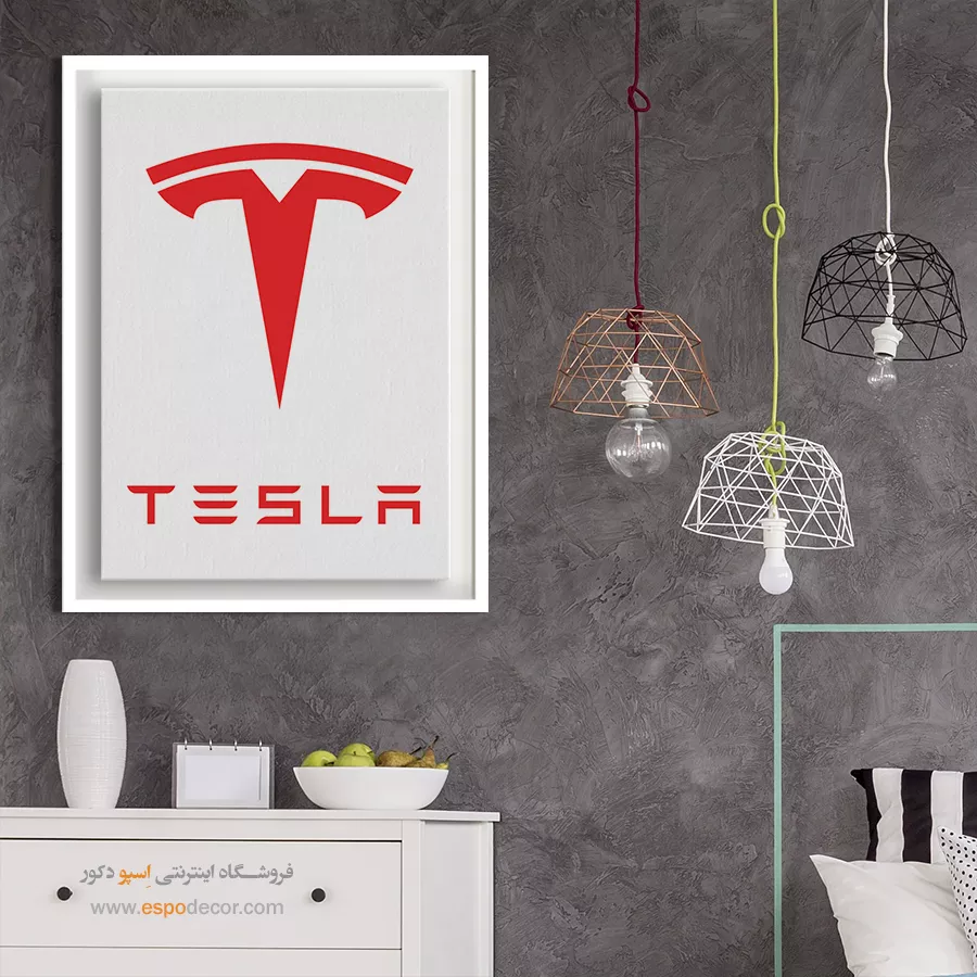 خرید تابلو برند ماشین تسلا - تسلا – تابلو لوگو ماشین - اسپو دکور