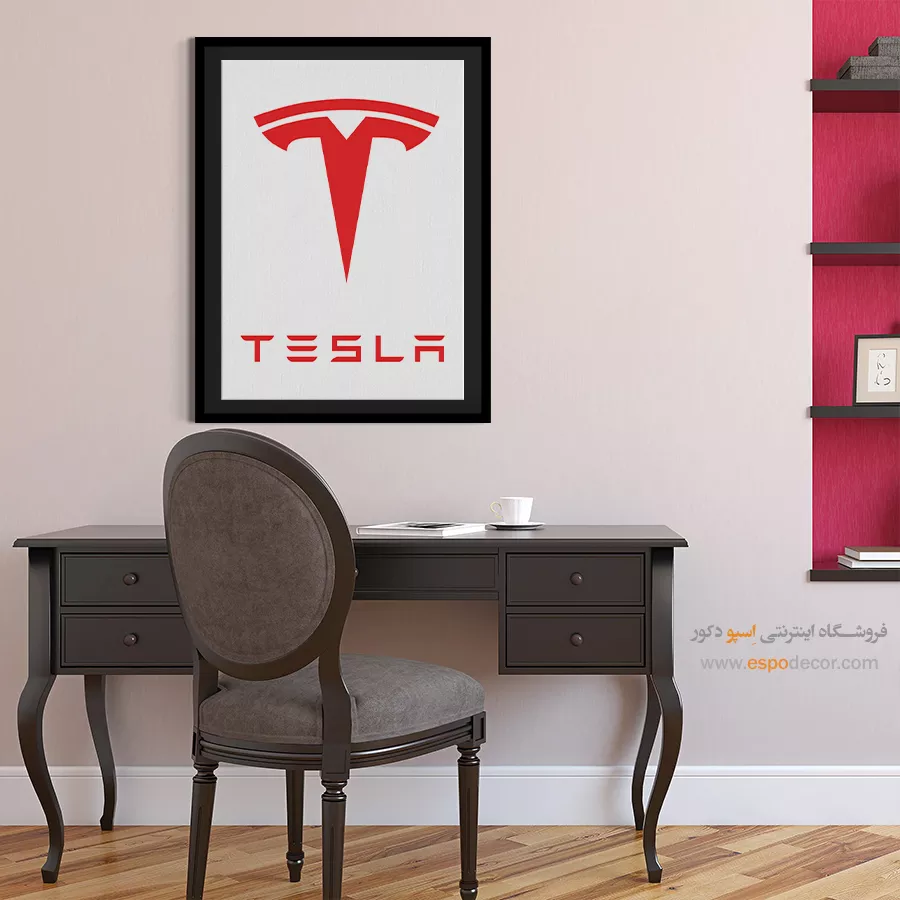 خرید تابلو برند ماشین تسلا - تسلا – تابلو لوگو ماشین - اسپو دکور