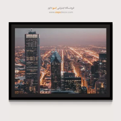 خرید تابلو شهر شیکاگو - چراغ های شهر شیکاگو – تابلو شهرها - اسپو دکور