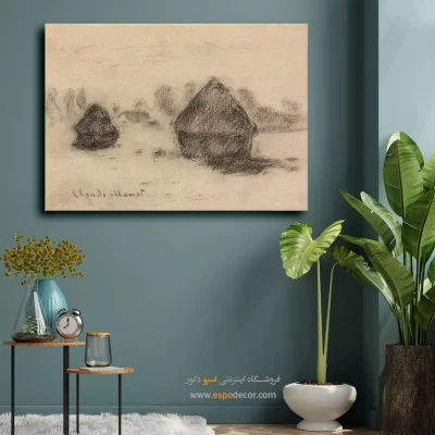 پشته گندم – تابلو نقاشی کلود مونه - نقاشی منظره با رنگ‌های سرد و گرم - اسپو دکور