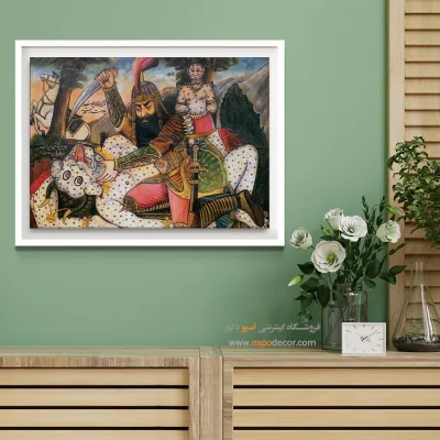 نبرد رستم و دیو سپید – تابلو نقاشی قهوه خانه ای - تابلو نقاشی های قهوه خانه ای - اسپو دکور