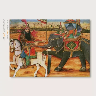 گرفتار شدن خاقان چین به کمند رستم – تابلو نقاشی قهوه خانه ای