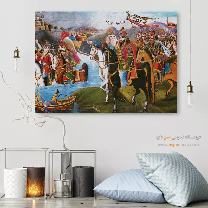 عزیمت مادر و مادربزرگ کیخسرو به سوی ایران - تابلو نقاشی قهوه خانه ای - Image 6