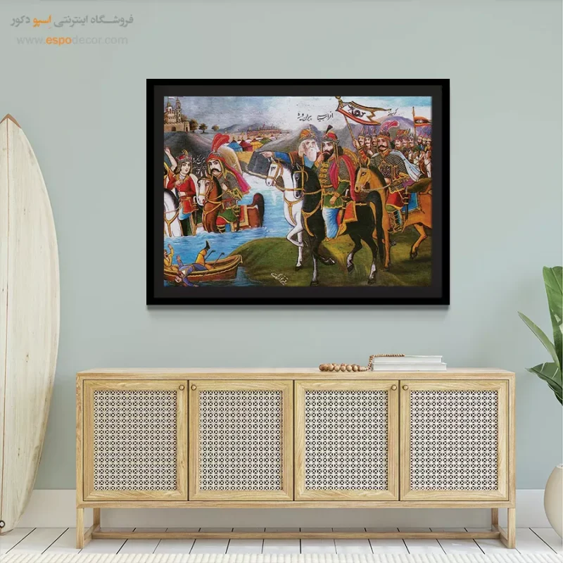 عزیمت مادر و مادربزرگ کیخسرو به سوی ایران - تابلو نقاشی قهوه خانه ای - Image 5