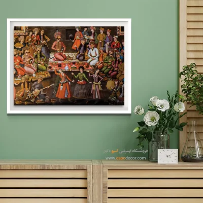 شاه عباس اول، ولی محمد خان، حاکم ازبک را به حضور میپذیرد – تابلو نقاشی قهوه خانه ای - اسپو دکور