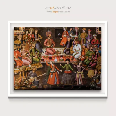 شاه عباس اول، ولی محمد خان، حاکم ازبک را به حضور می‌پذیرد – تابلو نقاشی قهوه خانه ای - اسپو دکور
