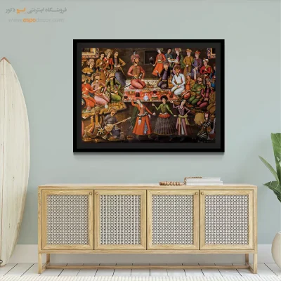 شاه عباس اول، ولی محمد خان، حاکم ازبک را به حضور میپذیرد – تابلو نقاشی قهوه خانه ای - اسپو دکور