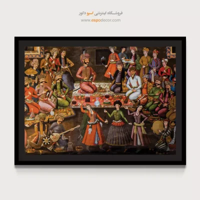 شاه عباس اول، ولی محمد خان، حاکم ازبک را به حضور میپذیرد – تابلو نقاشی قهوه خانه ای - اسپو دکور
