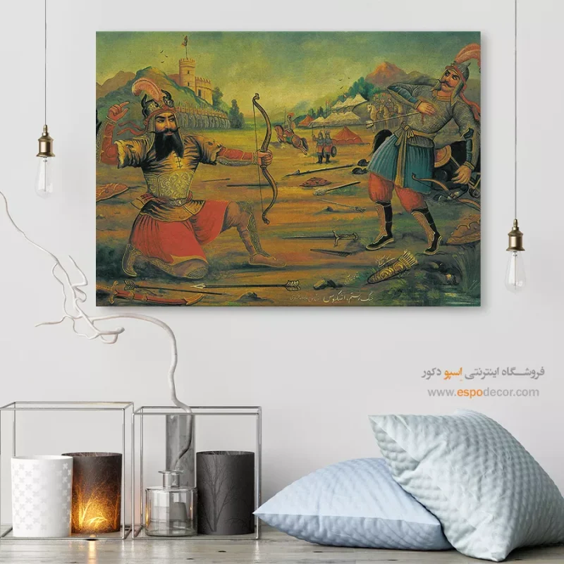 جنگ رستم و اشکبوس - تابلو نقاشی قهوه خانه ای - Image 6