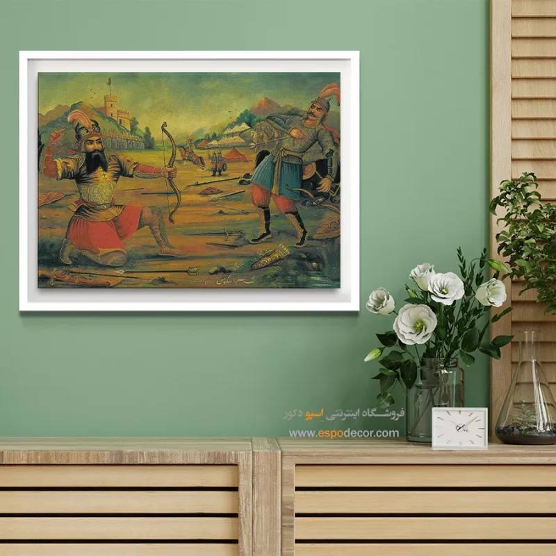 جنگ رستم و اشکبوس - تابلو نقاشی قهوه خانه ای - Image 3