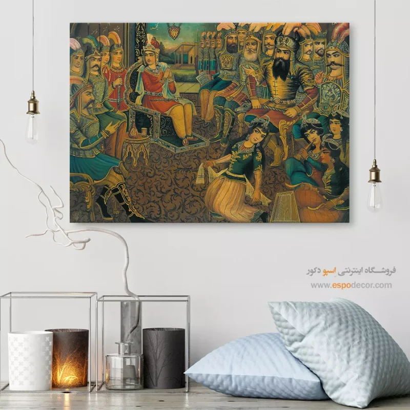 پادشاه و وزرا در مجلس جشن و بزم - تابلو نقاشی قهوه خانه ای - Image 6