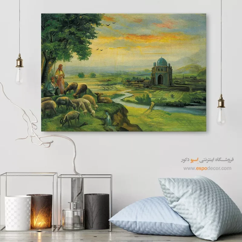 چوپان و گوسفندان - تابلو نقاشی قهوه خانه ای - Image 6