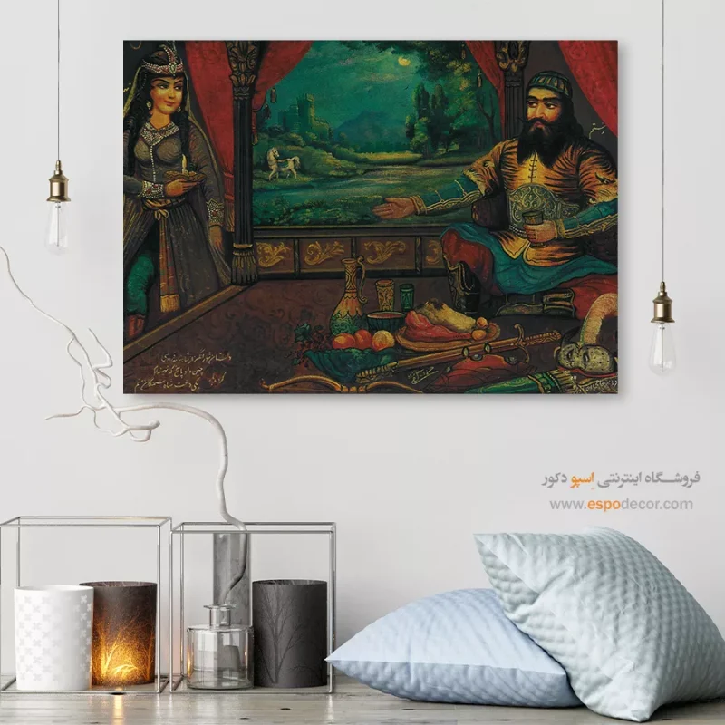 رستم و تهمینه - تابلو نقاشی قهوه خانه ای - Image 6