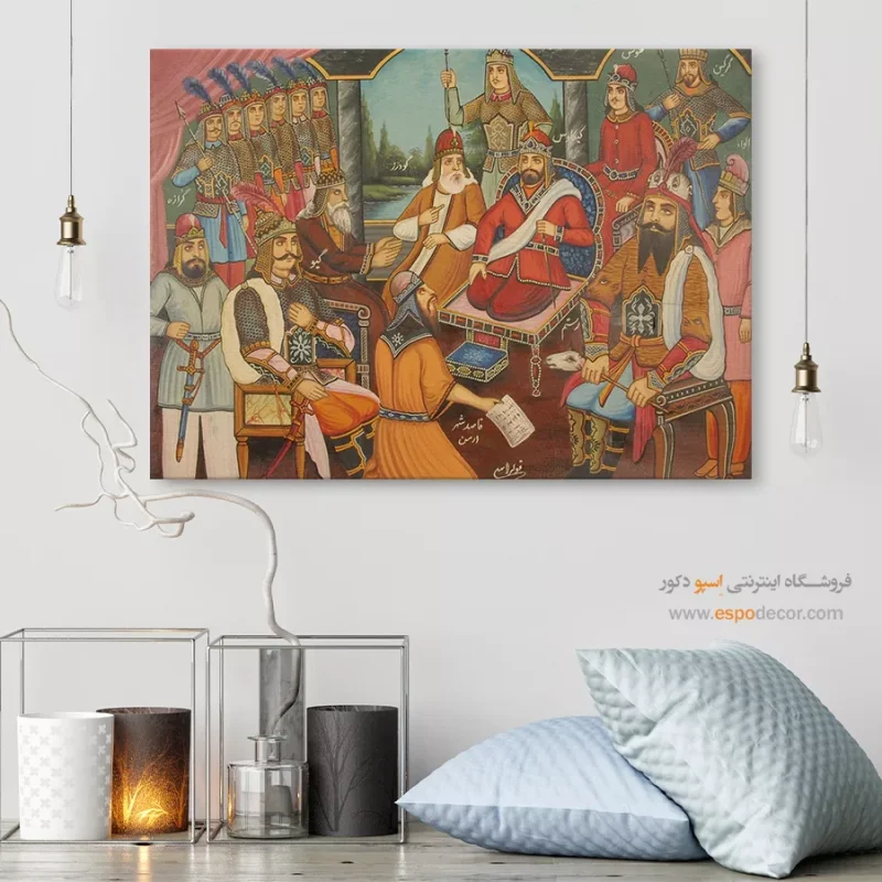رستم به حضور شاه کیکاووس رسید - تابلو نقاشی قهوه خانه ای - Image 6