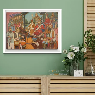 رستم به حضور شاه کیکاووس رسید – تابلو نقاشی قهوه خانه ای - اسپو دکور