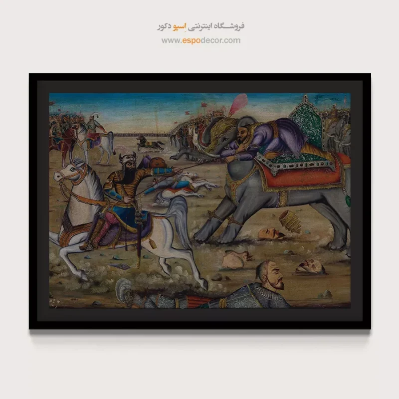 جنگ رستم و اشکبوس - تابلو نقاشی قهوه خانه ای - Image 4