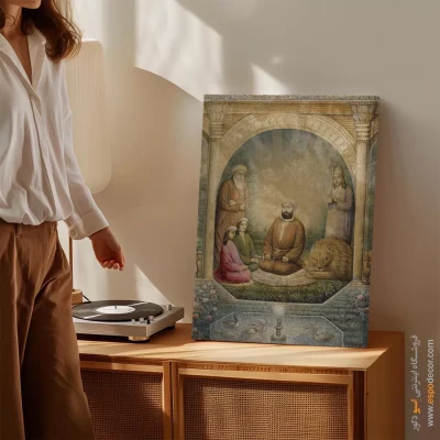 حضرت علی، حسن، حسین و رهبر صوفیان نورعلی شاه – تابلو نقاشی قهوه خانه ای - اسپو دکور