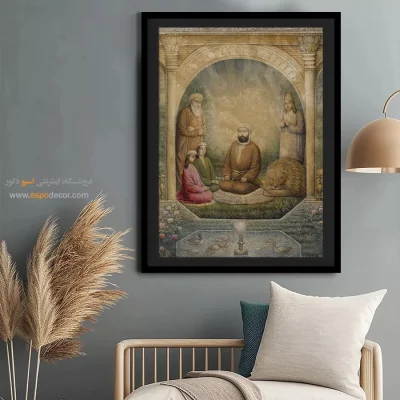 حضرت علی، حسن، حسین و رهبر صوفیان نورعلی شاه – تابلو نقاشی قهوه خانه ای - اسپو دکور