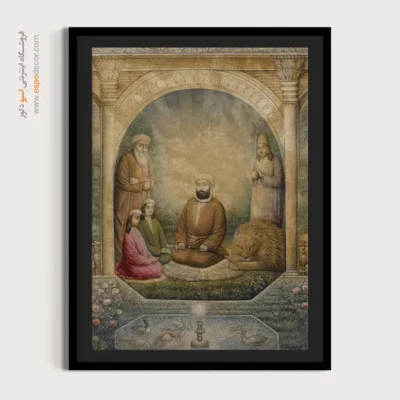 حضرت علی، حسن، حسین و رهبر صوفیان نورعلی شاه – تابلو نقاشی قهوه خانه ای - اسپو دکور