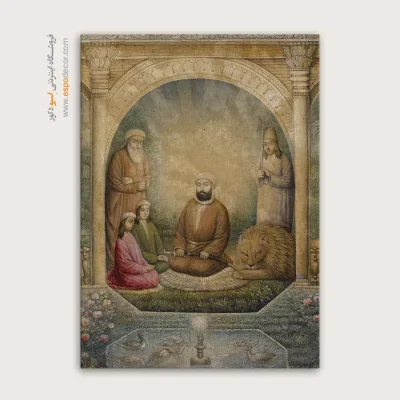 حضرت علی، حسن، حسین و رهبر صوفیان نورعلی شاه – تابلو نقاشی قهوه خانه ای