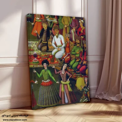 شاه عباس اول، ولی محمد خان، حاکم ازبک را به حضور می‌پذیرد – تابلو نقاشی قهوه خانه ای - اسپو دکور