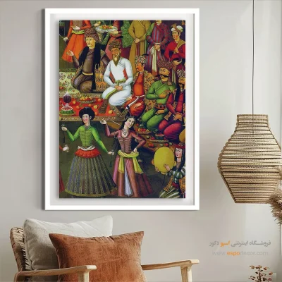 شاه عباس اول، ولی محمد خان، حاکم ازبک را به حضور می‌پذیرد – تابلو نقاشی قهوه خانه ای - اسپو دکور