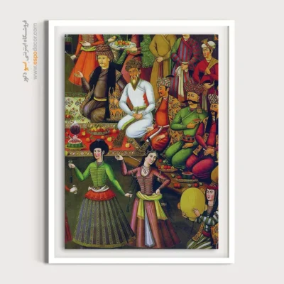 شاه عباس اول، ولی محمد خان، حاکم ازبک را به حضور می‌پذیرد – تابلو نقاشی قهوه خانه ای - اسپو دکور