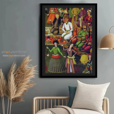 شاه عباس اول، ولی محمد خان، حاکم ازبک را به حضور می‌پذیرد – تابلو نقاشی قهوه خانه ای - اسپو دکور