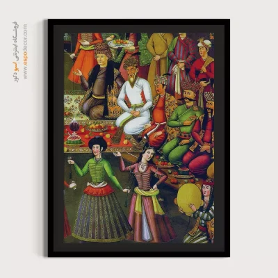 شاه عباس اول، ولی محمد خان، حاکم ازبک را به حضور می‌پذیرد – تابلو نقاشی قهوه خانه ای - اسپو دکور