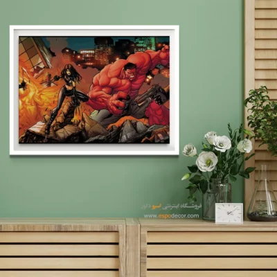 تابلو هنری ابرقهرمانی - رد هالک – تابلو کمیک استریپ - اسپو دکور