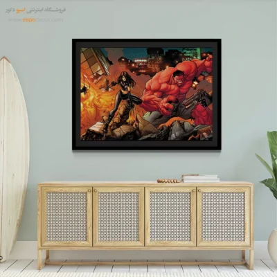 تابلو هنری ابرقهرمانی - رد هالک – تابلو کمیک استریپ - اسپو دکور