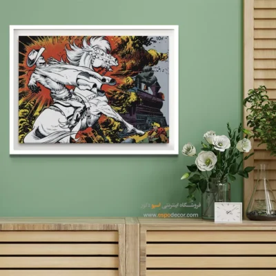 تابلو دیواری با ابرقهرمان - سوارکار سفید – تابلو کمیک استریپ - اسپو دکور