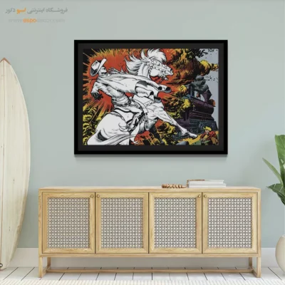 تابلو دیواری با ابرقهرمان - سوارکار سفید – تابلو کمیک استریپ - اسپو دکور