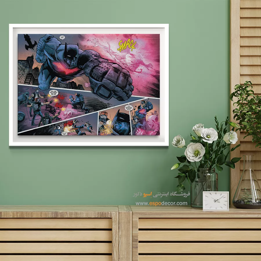 تابلو رنگی ابرقهرمان - نبردجویان خیالی – تابلو کمیک استریپ - اسپو دکور