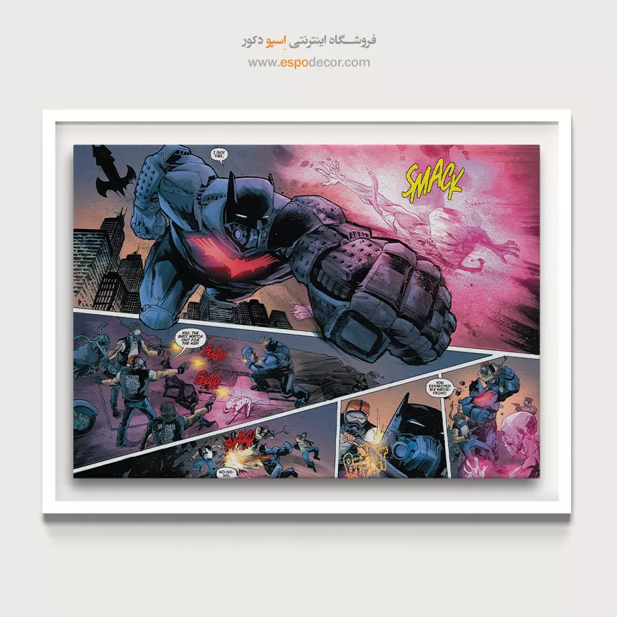 تابلو رنگی ابرقهرمان - نبردجویان خیالی – تابلو کمیک استریپ - اسپو دکور