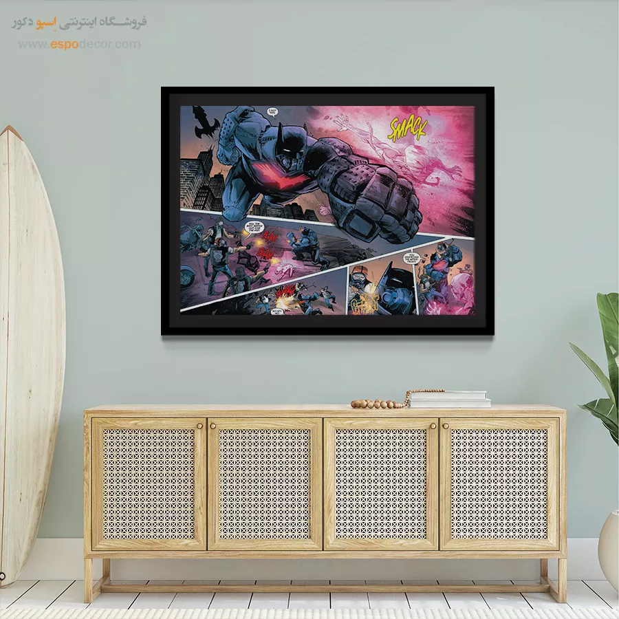 تابلو رنگی ابرقهرمان - نبردجویان خیالی – تابلو کمیک استریپ - اسپو دکور