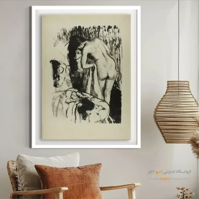 تابلو خارجی هنری برای پذیرایی - زن ایستاده، خودش را خشک می کند – تابلو نقاشی ادگار دگا - اسپو دکور