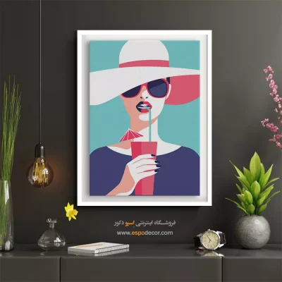 خرید تابلو برای کافه - نگاه آبی – تابلو چهره - اسپو دکور