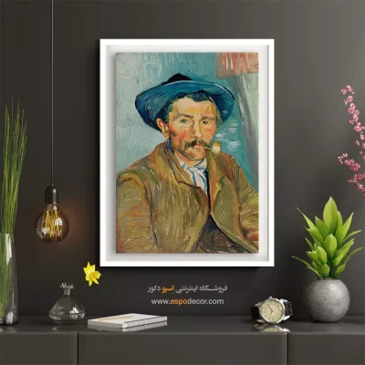 خرید تابلو نقاشی چهره مدرن برای دیوار طوسی - پرتره مرد سیگاری اثر ون گوگ – تابلو چهره - اسپو دکور