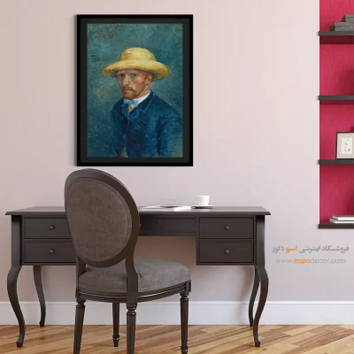 خرید تابلو چهره قاب‌دار برای دیوار طوسی - سلف پرتره اثر ون گوگ – تابلو چهره - اسپو دکور