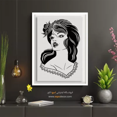 خرید تابلو دکوراتیو چهره سیاه سفید برای گالری - شفق – تابلو چهره - اسپو دکور