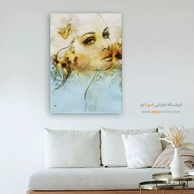 تابلو چهره مدرن برای دیوار طوسی