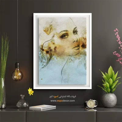 تابلو چهره مدرن برای دیوار طوسی - عاشقانه – تابلو چهره - اسپو دکور