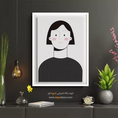 تابلو نقاشی چهره خطی برای دیوار طوسی - درخشش طلایی – تابلو چهره - اسپو دکور