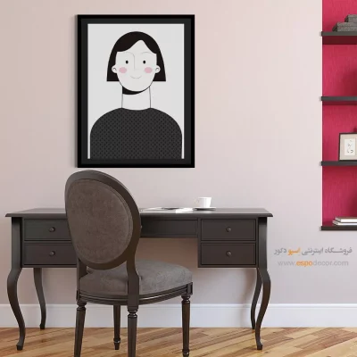 تابلو نقاشی چهره خطی برای دیوار طوسی - درخشش طلایی – تابلو چهره - اسپو دکور