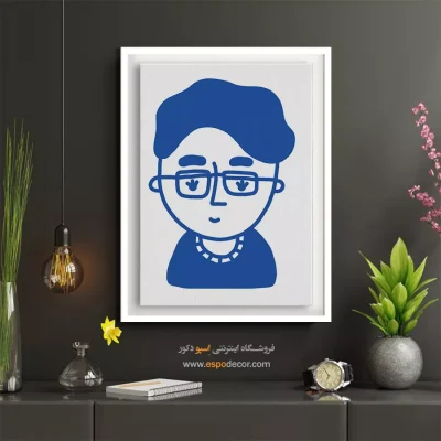 تابلو پرتره خطی برای دیوار طوسی - شاهکار – تابلو چهره - اسپو دکور